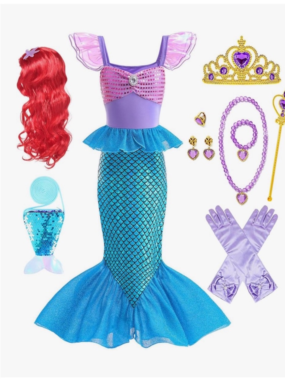 Kids Purple and Blue Mermaid Costume with Accessories